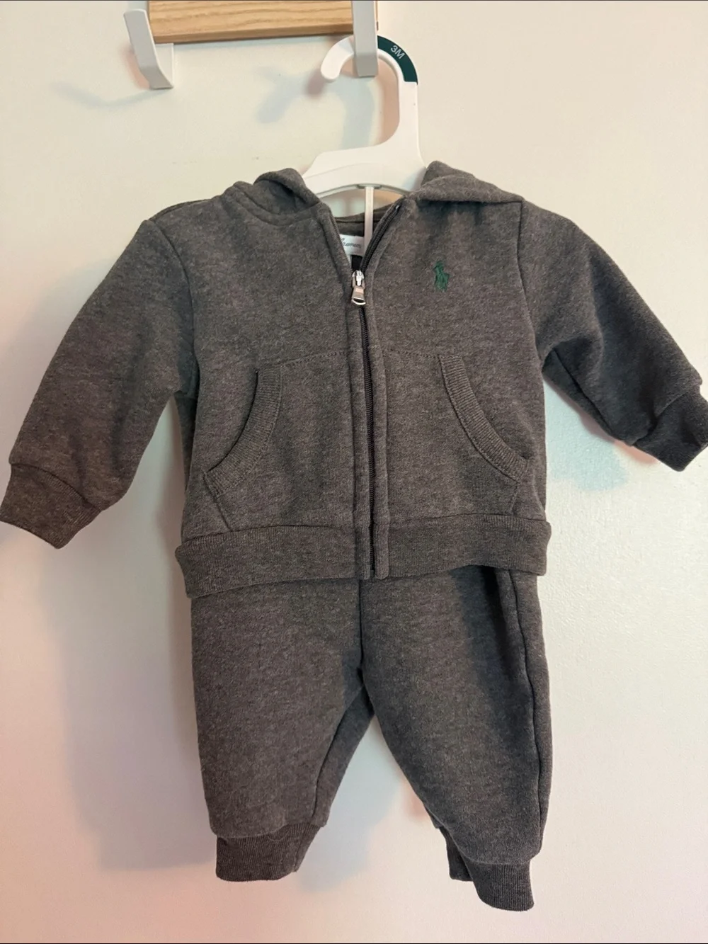 Ralph Lauren Charcoal Gray Hooded Zip Sweatshirt & Joggers Set 3 month